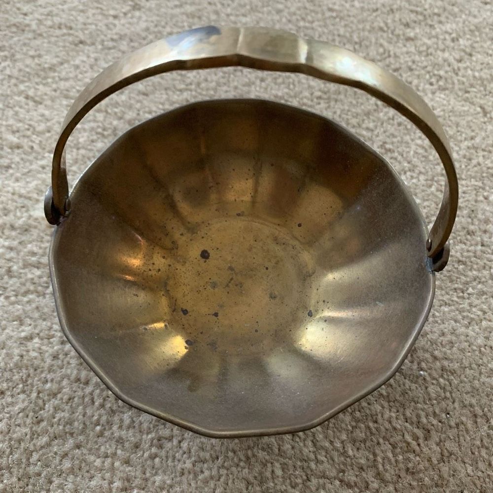 5” Solid Brass Bowl With Handle Hand Made In India